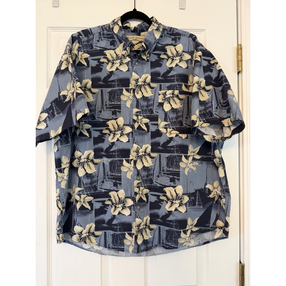 Mussingwear Men's Blue Tropical Floral Shirt XL